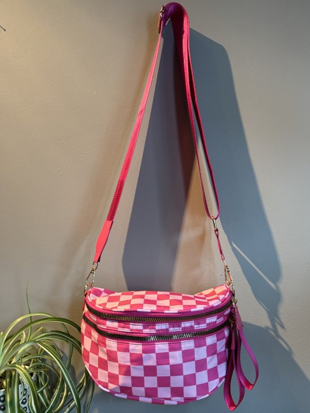 Pink Checkered Bum Bag-New Without Tags